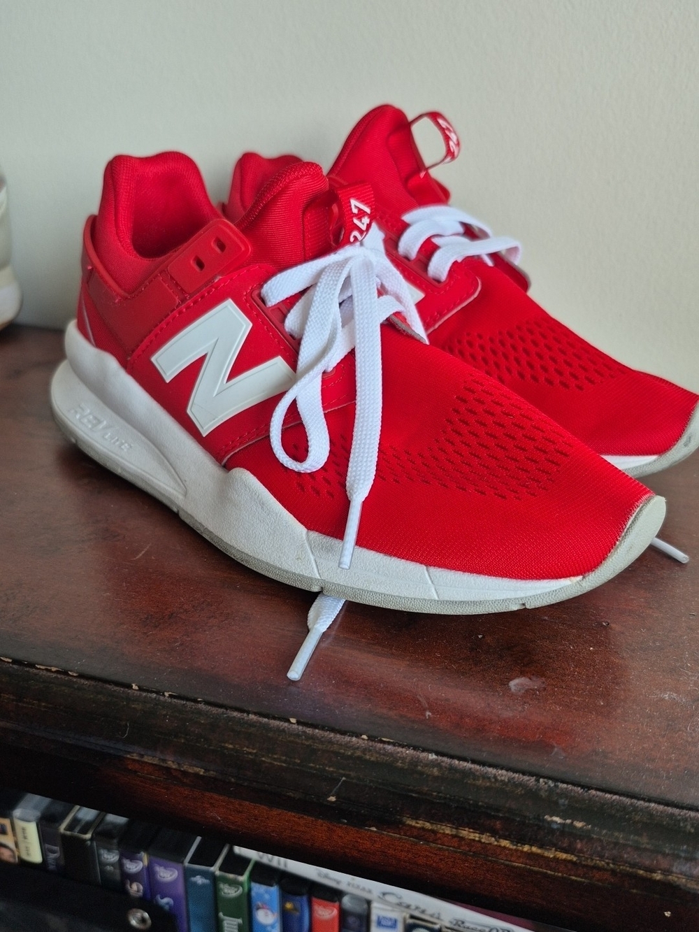 New Balance Womens Red and White Athletic Sneakers